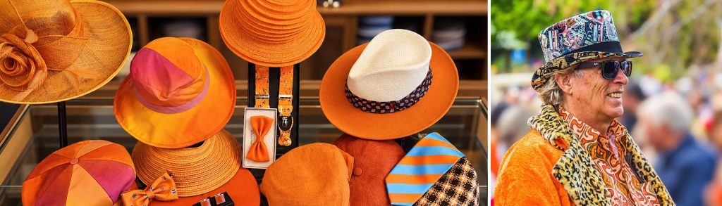 Koningsdag oranje Hoeden, petten, Ceremoniehoeden, baretten, manchetknopen, stropdassen, strikjes
